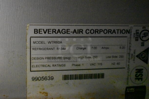 Beverage Air WTR60A Stainless Steel Commercial 2 Door Undercounter Cooler on Commercial Casters. 115 Volts, 1 Phase. Tested and Powers On But Does Not Get Cold - Image 6 of 7