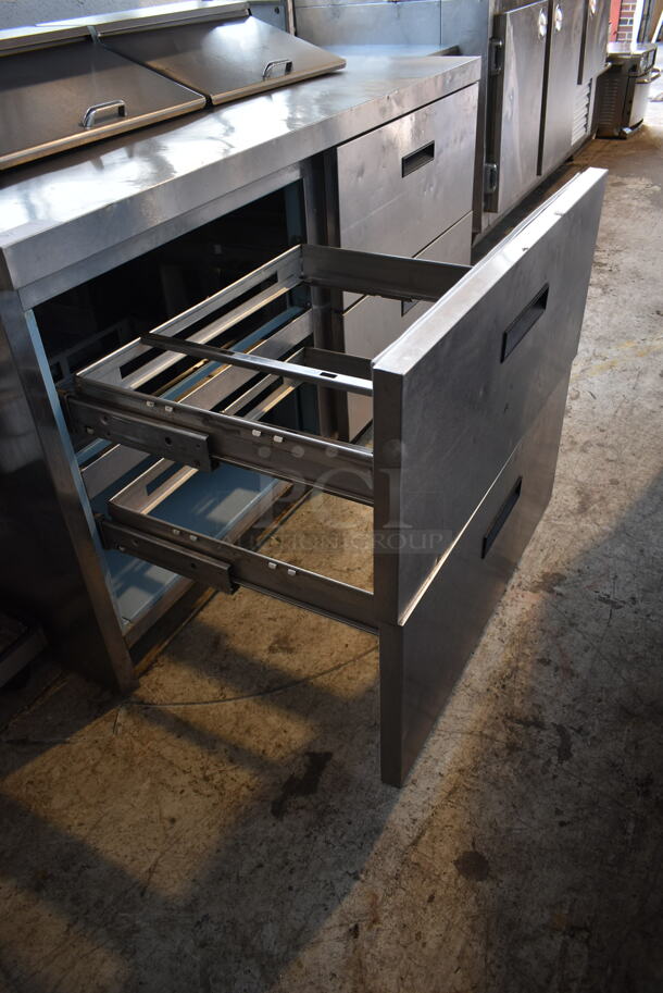 Delfield Stainless Steel Commercial Sandwich Salad Prep Table Bain Marie Mega Top w/ 4 Drawers and Over Shelf. 115 Volts, 1 Phase. Tested and Working! - Image 6 of 9