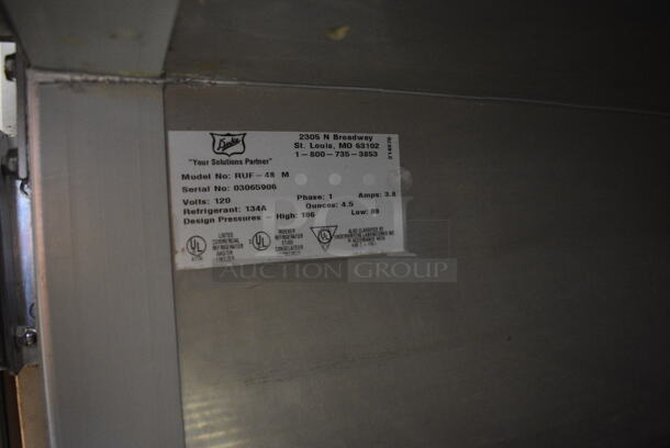 Duke Model RUF-48M Stainless Steel 2 Door Work Top Cooler w/ Backsplash and Wood Pattern Doors. 120 Volts, 1 Phase. 48x30x40. Tested and Working! - Image 4 of 5