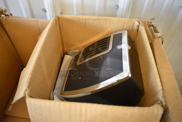 	IN ORIGINAL BOX! LIKE NEW! Kalerm Model KLM1601PRO Black Poly Countertop Automatic One Touch Coffee Cappuccino Espresso Machine w/ 2 Lower Drawers and Hopper. 120 Volts, 1 Phase. 12x16x24 - Image 7 of 7