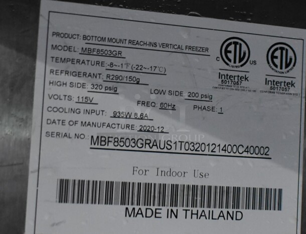 2020 Atosa MBF8503GR Stainless Steel Commercial 2 Door Reach In Freezer w/ Poly Coated Racks on Commercial Casters. 115 Volts, 1 Phase. Tested and Working! - Image 7 of 8