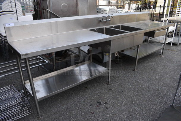 Stainless Steel 2 Bay Sink w/ Faucet, Handles and Under Shelves. 144x30x46. Bays 18x24x12 - Image 5 of 6