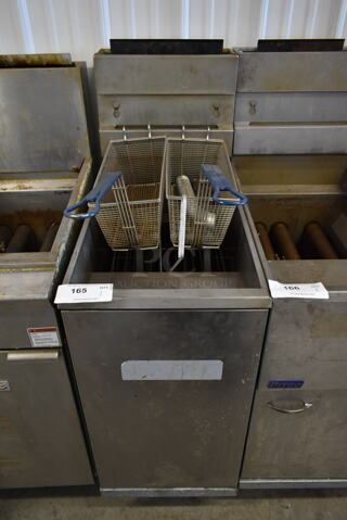 2020 Pitco Frialator 40D Stainless Steel Commercial Floor Style Natural Gas Powered Deep Fat Fryer w/ 2 Metal Fry Baskets. 107,000 BTU.