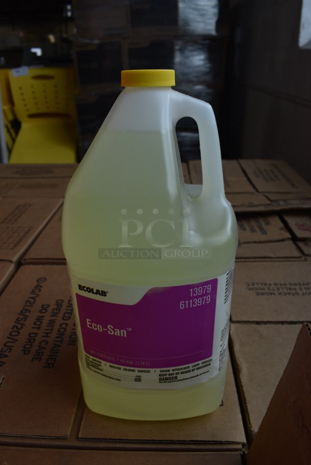 PALLET LOT of 24 BRAND NEW! Boxes of 4 Ecolab Eco-San Jugs. Total of 96 Jugs. 6x6x12. 24 Times Your Bid!