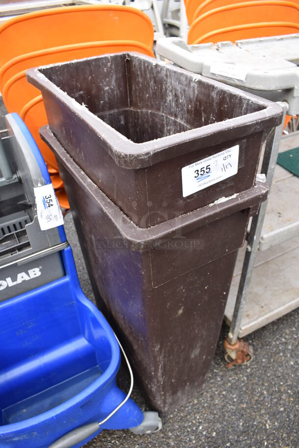 2 Brown Poly Slim Jim Trash Cans. 11x20x30. 2 Times Your Bid! - Image 2 of 4
