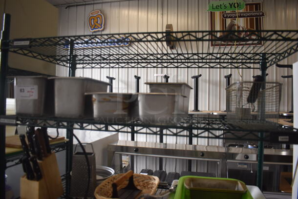 Metro Lot Including Knives in Block, Stainless Drop In Bins, Stainless Half Pans, Stainless Bowls, Coffee Machine, Fry Basket and Much More! Metro Shelf Not Included.  - Image 2 of 5