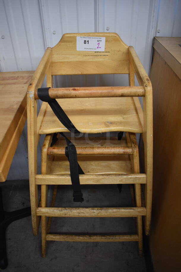 2 Wooden High Chairs. 20x20x29. 2 Times Your Bid!
