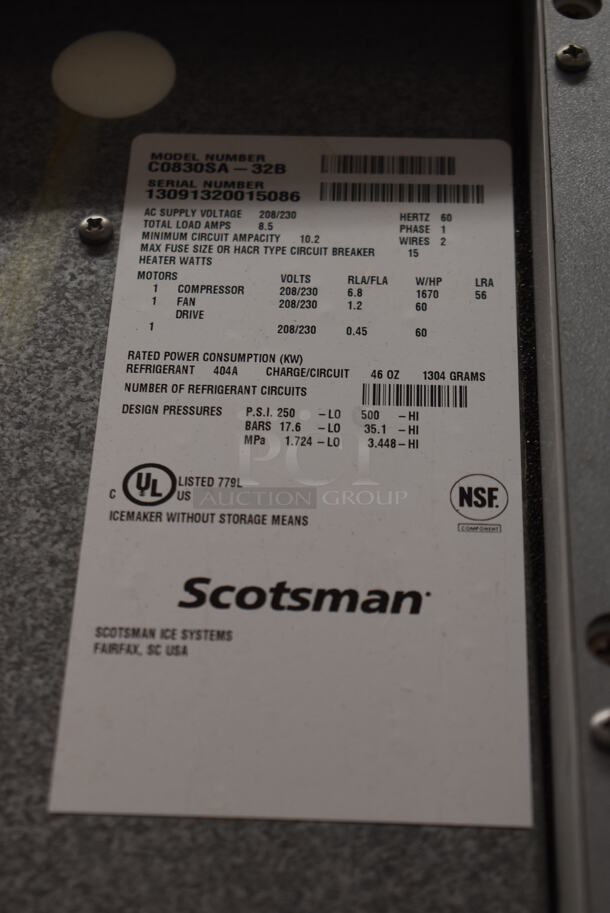 Scotsman C0830SA-32B Stainless Steel Commercial Ice Machine Head on Commercial Bin. 208/230 Volts, 1 Phase. 30x36x99 - Image 8 of 9