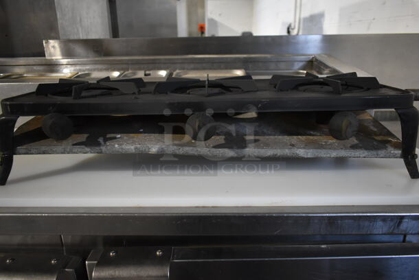 Metal Countertop Propane Gas Powered 3 Burner Range.  - Image 3 of 5