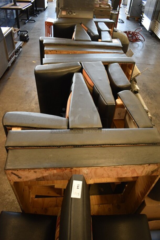 5 Double Sided Wooden Booths With A Black and Striped Color Cushioned Seat And Back. 44x48x42. 5 Times Your Bid! - Image 3 of 4