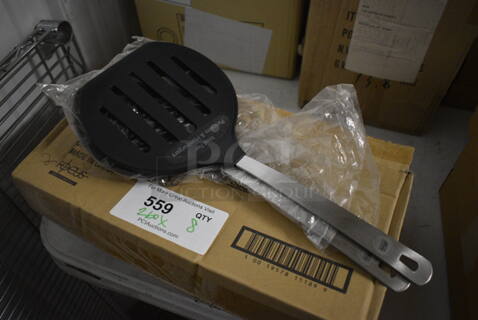 8 BRAND NEW IN BOX! Amco Focus Poly and Metal Spatulas. 14.5". 8 Times Your Bid!