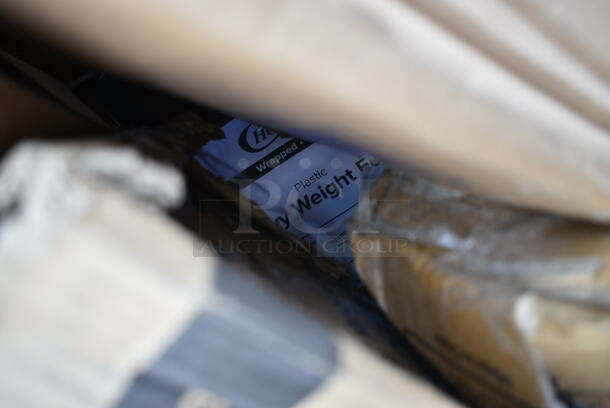 PALLET LOT of 20 BRAND NEW Boxes Including TRL-CS-10 World Centric 36-60 oz. Clear Compostable PLA Lid - 400/Case, 395TO961 EcoChoice 9" x 6" x 3" Compostable Sugarcane / Bagasse 1 Compartment Take-Out Container - 200/Case, B4545-W Elite Global Solutions B4545-W Simplicity 12 oz. White Round Melamine Bowl, 129MCR38B Choice 38 oz. Black Round Microwavable Heavy Weight Container with Lid - 150/Case, Libbey 5139 16 oz Mixing Glass, 274MOPBCKTYE Lavex 35 Qt. Yellow Mop Bucket & Side Press Wringer Combo, 433NHT101 Choice 1/6 Standard Size White "Thank You" Standard-Duty Plastic T-Shirt Bag - 700/Case, Dart Conex 20SL Translucent Lid with Straw Slot, Mompush Lithe V2 T3500M, 712B554B Speed Rail, Dart 10CPWCR Concorde 10 1/4" 3 Compartment White Non-Laminated Round Foam Plate, 395TO961 EcoChoice 9" x 6" x 3" Compostable Sugarcane / Bagasse 1 Compartment Take-Out Container - 200/Case. 20 Times Your Bid!  - Image 11 of 12