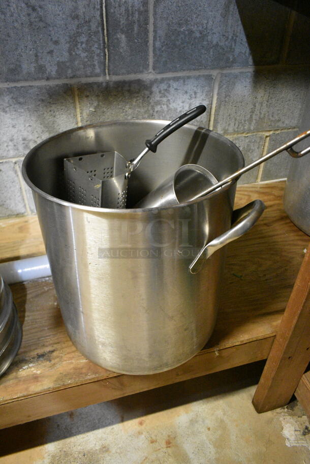 ALL ONE MONEY! Lot of Various Items Including Stainless Steel Cylindrical Drop In Bins, Stainless Steel Drop In Bin Lids, Metal Stock Pot. (basement)  - Image 2 of 7
