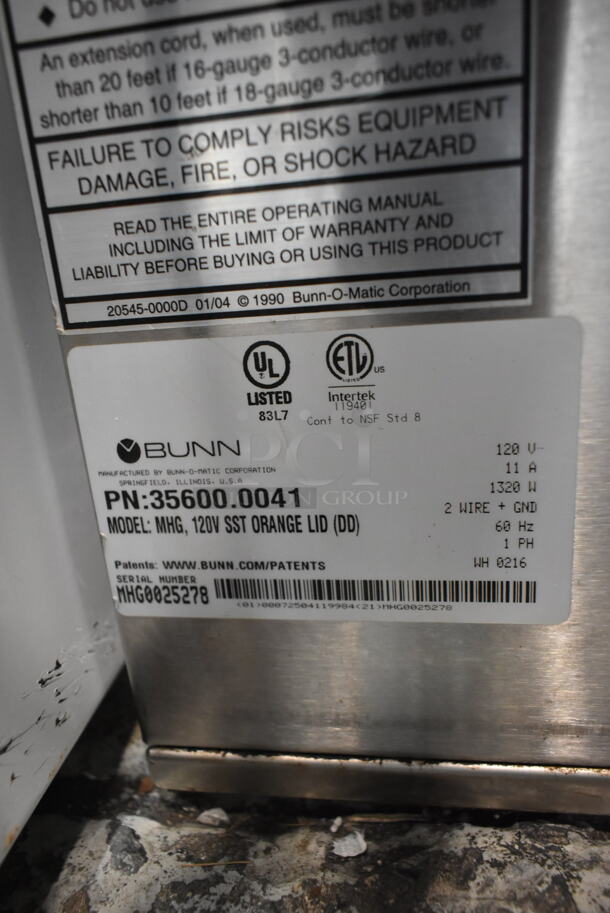 2016 Bunn MHG Stainless Steel Commercial Countertop 2 Hopper Coffee Bean Grinder. 120 Volts, 1 Phase. Tested and Working! - Image 6 of 6