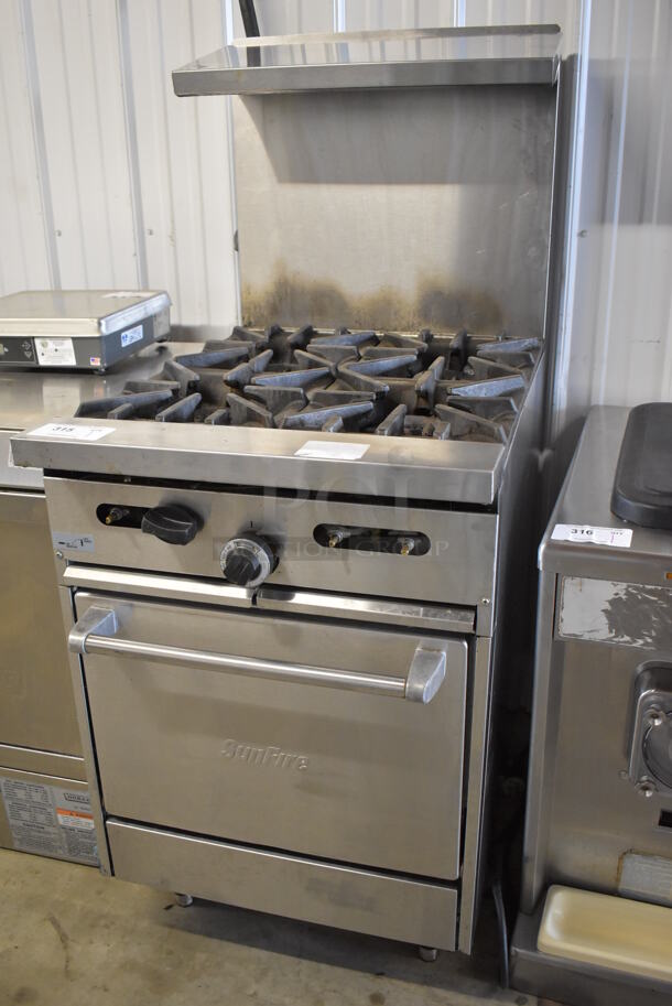 Garland SunFire Stainless Steel Commercial Natural Gas Powered 4 Burner Range w/ Oven, Over Shelf and Back Splash. 23.5x35x57 - Image 3 of 6