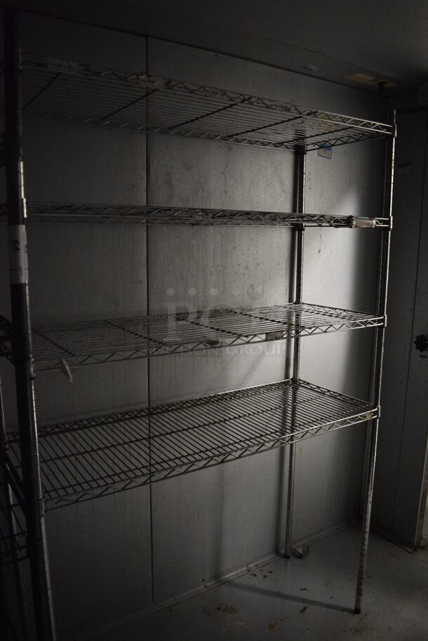 Chrome Finish 4 Tier Wire Shelving Unit. BUYER MUST DISMANTLE. PCI CANNOT DISMANTLE FOR SHIPPING. PLEASE CONSIDER FREIGHT CHARGES. 48x18x75. (kitchen) - Image 2 of 4