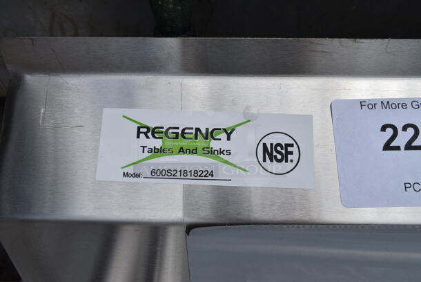 BRAND NEW SCRATCH AND DENT! Regency 600S21818224 86" 16 Gauge Stainless Steel Two Compartment Commercial Sink with Stainless Steel Legs, Cross Bracing, and 2 Drainboards - 18" x 18" x 14" Bowls - Image 9 of 9