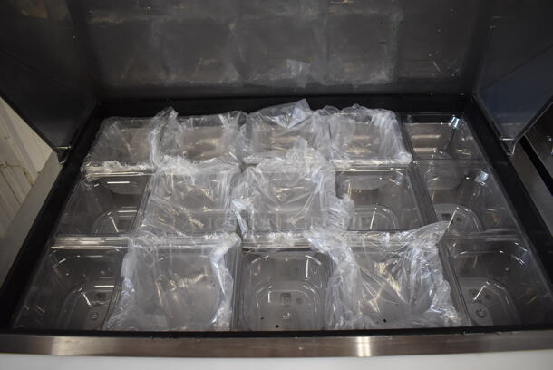 LIKE NEW! 2022 Hoshizaki SR36B-15M Stainless Steel Commercial Sandwich Salad Prep Table Bain Marie Mega Top on Commercial Casters. Unit Was Used a Few Times at a Trade Show as a Demonstration. 115 Volts, 1 Phase. 36x37x45. Tested and Working! - Image 4 of 8