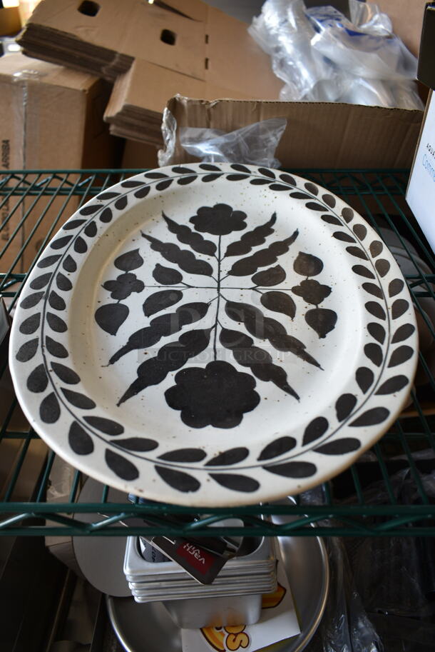 2 18 in. Matte Black and Cream Speckled Stoneware Hand Painted Platters with Floral Design. 2 Times Your Bid! - Image 3 of 5