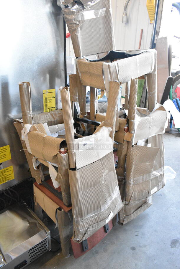 6 BRAND NEW SCRATCH AND DENT! Lancaster Table & Seating 164CLADBLKFR Black Wood Pattern Ladder Back Dining Height Chair Frame. No Seat. 6 Times Your Bid!  - Image 2 of 5