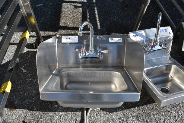 Stainless Steel Commercial Single Bay Sink w/ Faucet, Handles and Side Splash Guards. 17x16x20