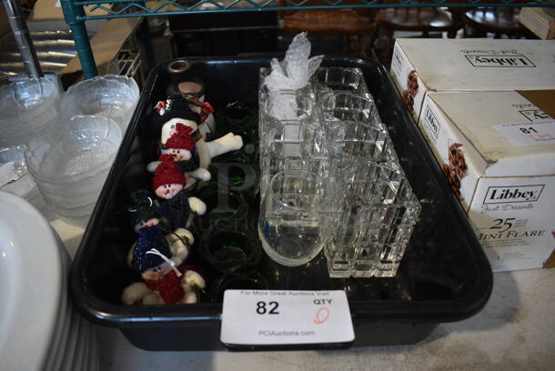 ALL ONE MONEY! Lot of Various Items Including Snowmen Decorations and Tea Light Holders in Black Bus Bin