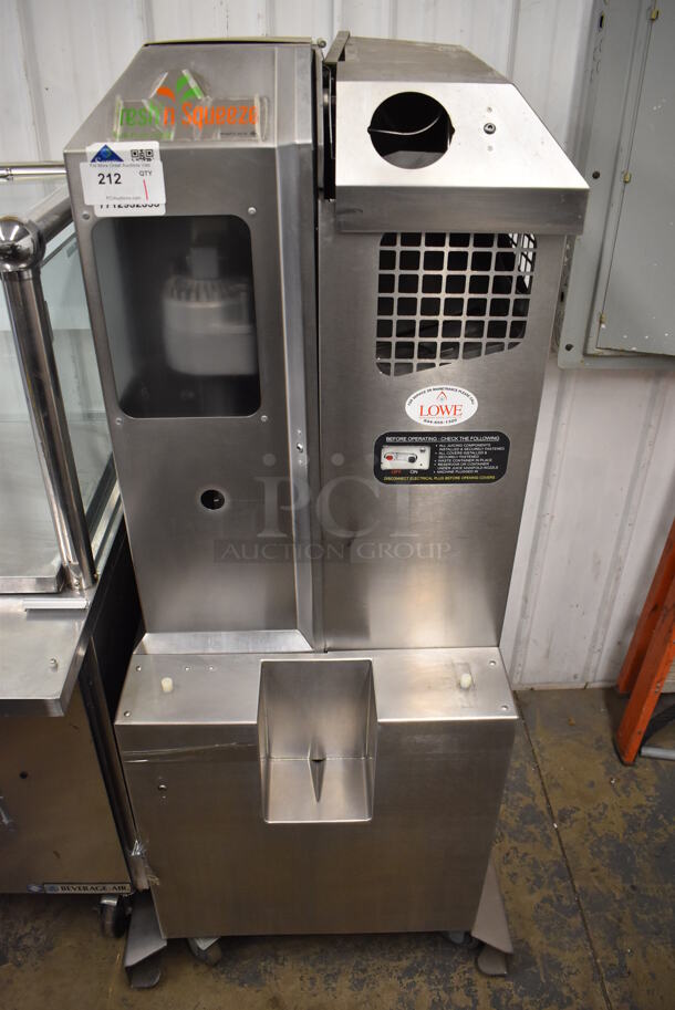 Fresh N Squeeze Stainless Steel Commercial Floor Style Automatic Citrus Juicer on Commercial Casters. 32x33x67. Tested and Does Not Power On