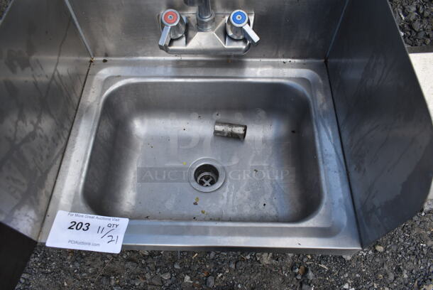 Stainless Steel Single Bay Wall Mount Sink w/ Faucet, Handles and Side Splash Guards. - Image 3 of 4