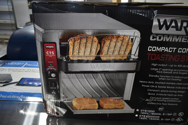 BRAND NEW SCRATCH AND DENT! Waring CTS1000 Stainless Steel Commercial Conveyor Toaster. 120 Volts, 1 Phase. - Image 4 of 6