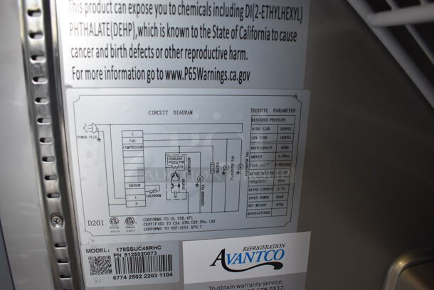 BRAND NEW! Avantco 178SSUC48RHC Stainless Steel Commercial 2 Door Undercounter Cooler on Commercial Casters. 115 Volts, 1 Phase. 48x30x32. Tested and Working! - Image 7 of 8