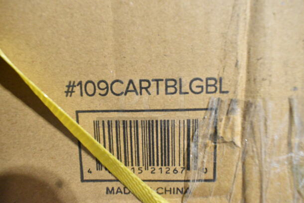 2 BRAND NEW SCRATCH AND DENT! Choice 109CARTBLGBL Blue Utility / Bussing Cart with Three Shelves - 42" x 20". May Be Missing Pieces. 2 Times Your Bid!  - Image 3 of 4