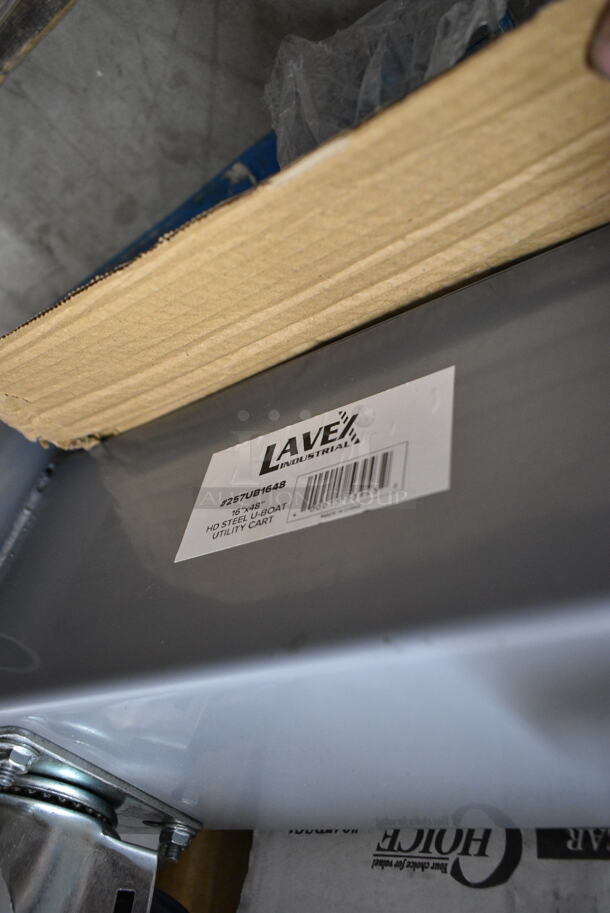 PALLET LOT of 25 BRAND NEW Boxes Including 43205800 Choice White Linen-Feel 1/8 Fold Dinner Napkin - 800/Case, Dart 10PWCR Concorde 10 1/4" White Non-Laminated Round Foam Plate - 500/Case, 3 Box 128HD16COMBO ChoiceHD 16 oz. Microwavable Translucent Plastic Deli Container and Lid Combo Pack - 240/Case, Solo X8-J8002 Trophy Plus 8 oz. Symphony Foam Cup - 1000/Case, 347RS Choice 1 oz. Clear Plastic Shot Glass - 2500/Case, Dart 10J10 10 oz. White Customizable Foam Cup - 1000/Case, Lavex 257UB1648 16" x 48" Heavy-Duty Steel U-Boat Utility Cart - 2000 lb. Capacity, Barbecue Bags. 25 Times Your Bid! - Image 11 of 12