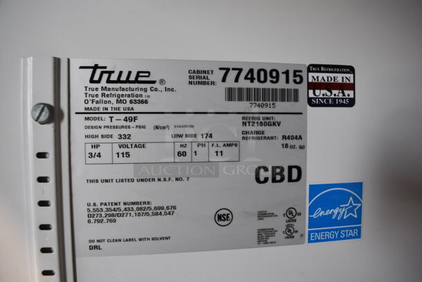 2013 True T-49F ENERGY STAR Stainless Steel Commercial 2 Door Reach In Freezer w/ Poly Coated Racks on Commercial Casters. 115 Volts, 1 Phase. Tested and Working! - Image 2 of 5