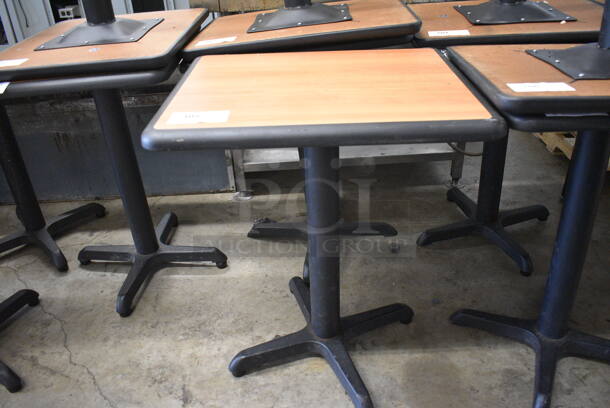 Wood Pattern Dining Height Table on Black Metal Table Base. Stock Picture - Cosmetic Condition May Vary. 24x20x30 - Image 3 of 5