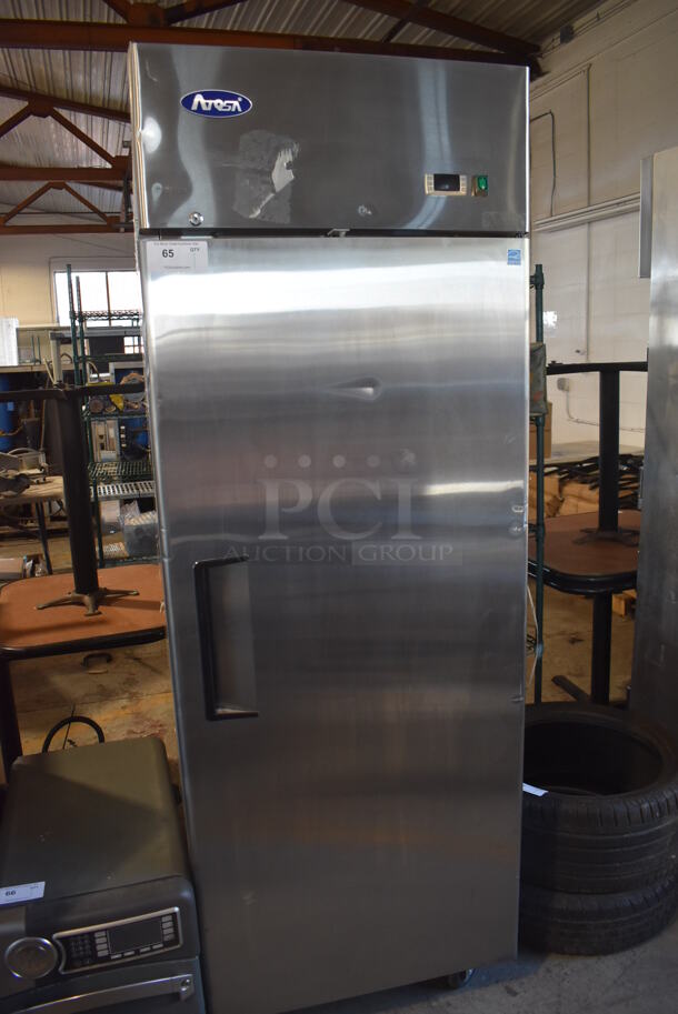 BRAND NEW SCRATCH AND DENT! 2019 Atosa MBF8001GR Stainless Steel Commercial Single Door Reach In Freezer on Commercial Casters. 115 Volts, 1 Phase. 29x32x81.5. Tested and Powers On But Does Not Get Cold - Image 3 of 6