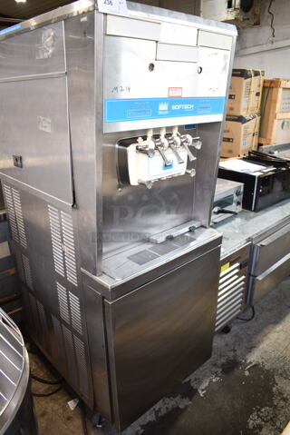 Taylor 8756-27 Stainless Steel Commercial Floor Style Water Cooled 2 Flavor w/ Twist Soft Serve Ice Cream Machine on Commercial Casters. 208-230 Volts, 1 Phase.