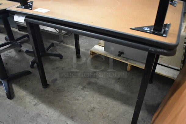 Wood Pattern Wheelchair Accessible Table on 4 Black Metal Table Legs. Stock Picture - Cosmetic Condition May Vary. 42x30x30 - Image 3 of 3