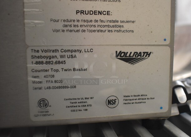 BRAND NEW! Vollrath FFA 8020 Stainless Steel Commercial Countertop Electric Powered 2 Bay Fryer w/ 4 Metal Baskets. 220 Volts. 23x19x12. Tested and Working! - Image 7 of 7