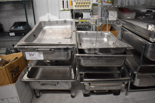 ALL ONE MONEY! Lot of 13 Various Metal Chafing Dishes w/ Drop In and Lid. Comes w/ Box of Chafing Dish Sterno Pieces - Image 3 of 5