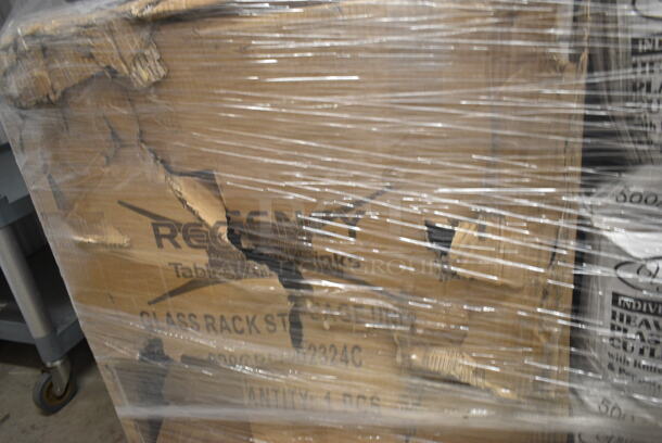 PALLET LOT of 20 BRAND NEW Boxes Including 2 Box 795PTOWHT4 Choice 7 7/8 x 5 1/2" x 3 1/2" White Microwavable Folded Paper #4 Take-Out Container - 160/Case, 3 Box 130WKFSNSPH Individually Wrapped Heavy Weight White Plastic Cutlery Pack with Napkin, 347SP6WH Visions Florence 6" Square White Plastic Plate - 120/Case, 2 Box 500CC10 Choice 10 oz. Clear PET Plastic Cold Cup - 1000/Case, 600GRSU2324C Regency Corrugated Top Glass Rack Storage Unit, Rubbermaid FG256B00BRN Glutton 56 Gallon Brown Square Trash Can. 20 Times Your Bid! - Image 4 of 9