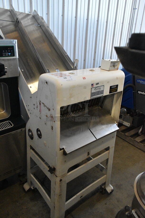 Oliver 797-21 Metal Commercial Floor Style Bread Loaf Slicer on Commercial Casters. 115 Volts, 1 Phase. Tested and Working! - Image 1 of 7