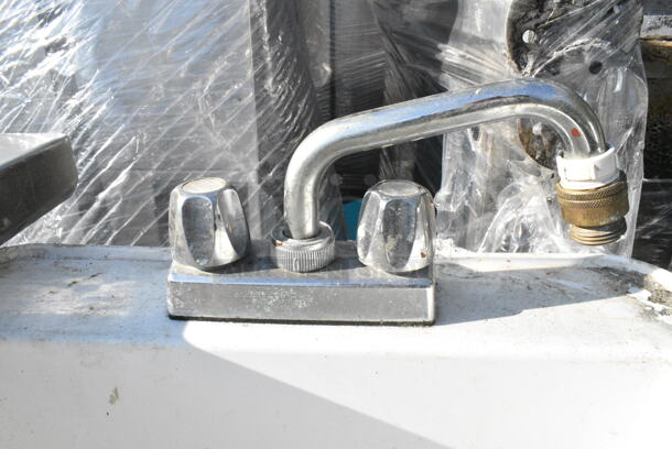 White Poly Single Bay Sink w/ Faucet and Handles.  - Image 3 of 3