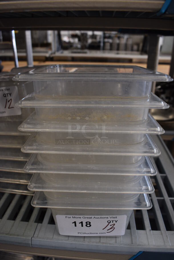 ALL ONE MONEY! Lot of 13 Clear Poly 1/6 Size Drop In Bins. 1/6x4 - Image 1 of 2