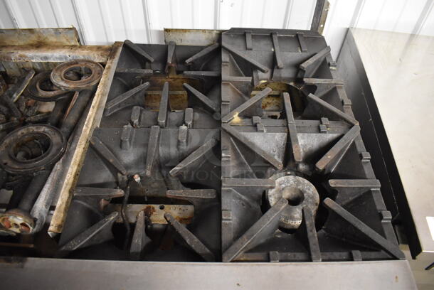 Southbend Stainless Steel Commercial Gas Powered Cooking Unit w/ 2 Ovens and Various Pieces. Missing Parts. 49x34x43 - Image 3 of 8