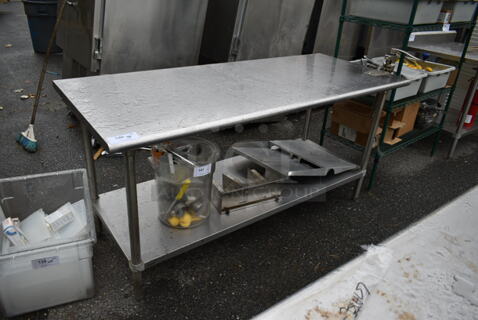 Stainless Steel Commercial Table w/ Mounted Commercial Can Opener and Stainless Steel Under Shelf. Does Not Come w/ Contents.