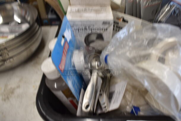 ALL ONE MONEY! Lot of Various BRAND NEW Items In Black Bus Bin Including Tablecloth Clamps, Measuring Cups and Timer - Image 5 of 5
