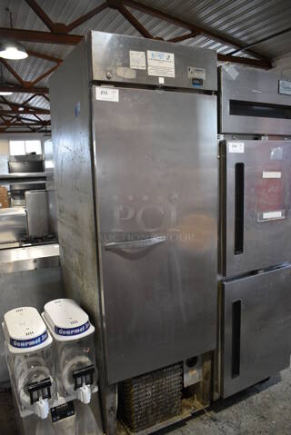 Beverage Air Model KF24-1AS Stainless Steel Commercial Single Door Reach In Freezer on Commercial Casters. 115 Volts, 1 Phase. 25.5x32x83. Tested and Powers On But Does Not Get Cold