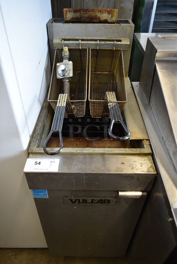 Vulcan 1VEG35M-1 Stainless Steel Commercial Natural Gas Powered Deep Fat Fryer w/ 2 Metal Fry Baskets. 69,000 BTU.  - Image 1 of 8