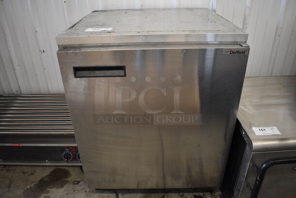 2017 Delfield 406CAP Stainless Steel Commercial Single Door Undercounter Cooler on Commercial Casters. 115 Volts, 1 Phase. 27x28x33. Tested and Working!