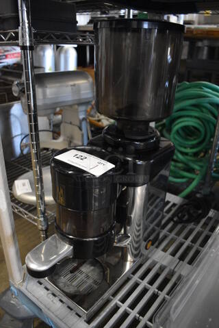 UFA Express Model E1664 Metal Commercial Countertop Espresso Bean Grinder w/ Hopper. 110 Volts, 1 Phase. 7x18x22. Tested and Working!